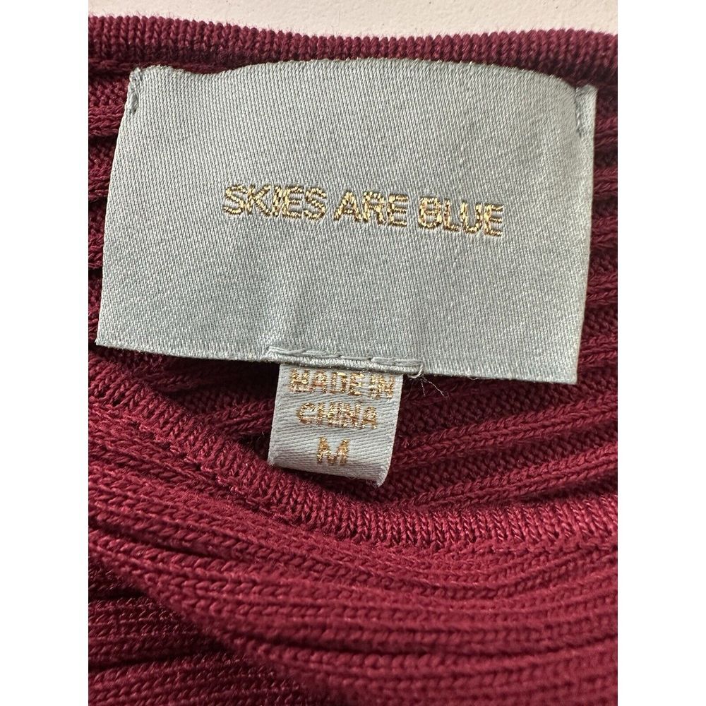 Skies are Blue Anthropologie Top Womens Medium Burgundy Long Sleeve‎ Stretch - Picture 3 of 8